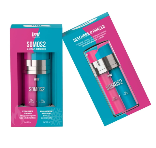 Gel Excitante Feminino e Prolongador Masculino Somos2 – Vibra, Pulsa, Esquenta e Esfria (10g Cada)