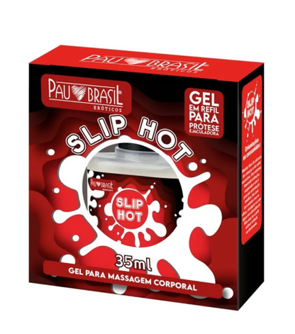 Kit Erótico com Prótese Realística Maciça 19x3,8 cm com Ventosa e Simulador de Ejaculação + Slip Hot Gel Excitante 35ml – Pau Brasil