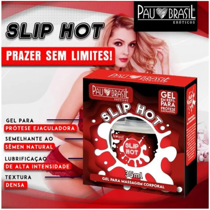 Kit Erótico com Prótese Realística Maciça 19x3,8 cm com Ventosa e Simulador de Ejaculação + Slip Hot Gel Excitante 35ml – Pau Brasil